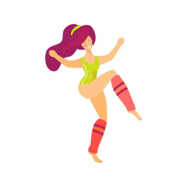 Tozluk aerobik eğitimi üzerine beyaz izole bir kız vektör çizim. 