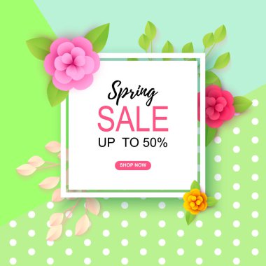 Renkli bahar / satış Banner çiçekli yeşil backg yaz