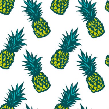 Renkli el çekilmiş ananas seamless modeli. Vektör illustrat