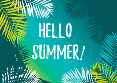 Yaz tasarım tropikal arka plan ile Merhaba. Vektör illustratio