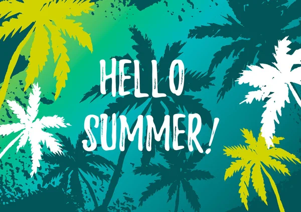 Ciao Summer design con sfondo tropicale. Illatio vettoriale — Vettoriale Stock