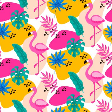 Palmiye ağacı, canavar Lea ile el çizilmiş tropikal Dikişsiz desen