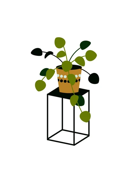 Ilustração vetorial de uma planta de escalada em vaso em pé isolada sobre branco. Planta em casa numa panela. Elemento de design interior . — Vetor de Stock