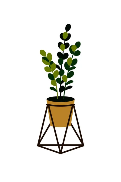 Vector illustration of a potted home plant on stand isolated on white. Home plant in a pot. Interior design element. — Stock Vector