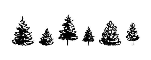 Conjunto de árbol de Navidad dibujado a mano aislado sobre fondo blanco. V. — Vector de stock