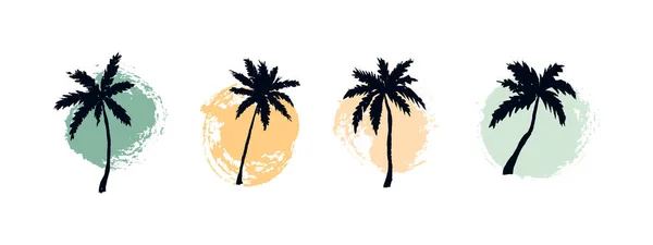 Sada Ručně Malované Pozadí Palmami Pastelových Barvách Ahoj Letní Design — Stockový vektor