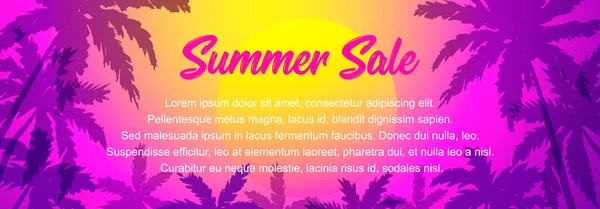 夏季销售水平横幅手绘棕榈树 彩色矢量图解 夏季设计 — 图库矢量图片