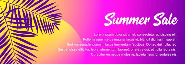 夏季销售带有棕榈叶的水平横幅 彩色矢量图解 夏季设计 — 图库矢量图片