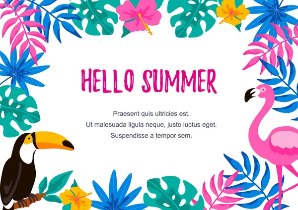 バナー 招待状 メッセージ ソーシャルメディア カードのための手描きの要素を持つ水平夏のデザイン ベクトルイラスト テキスト用のスペース こんにちは夏のレタリング — ストックベクタ
