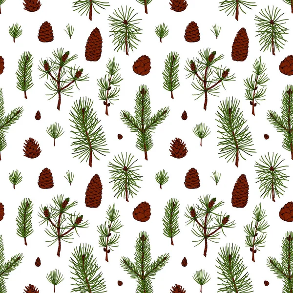 Ручной Рисунок Леса Рождество Бесшовный Узор Ель Сосны Лиственницы Ветвей — стоковый вектор