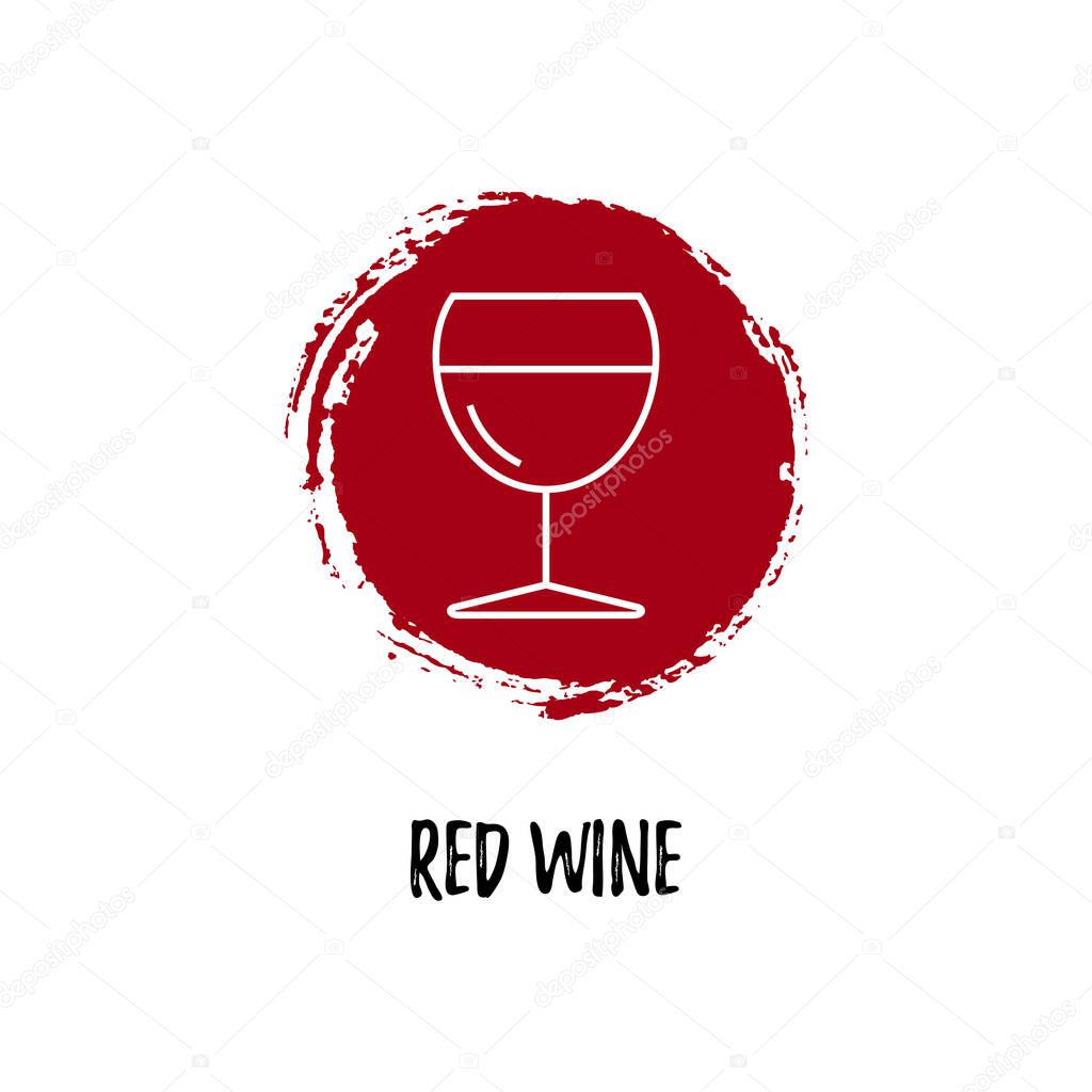 Wine glass icon with red splash isolated on white. Vector illustration