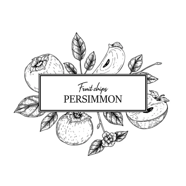 Handritad Vintage Persimon Chips Design Vektorillustration Skiss Stil — Stock vektor