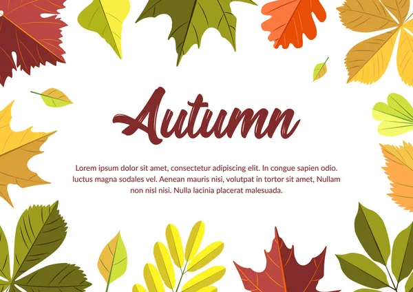 Autunno Disegno Orizzontale Con Foglie Che Cadono Colorate Posto Testo — Vettoriale Stock