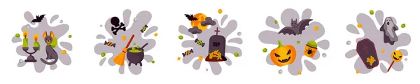 Set Van Kleurrijke Halloween Ontwerpen Vectorillustratie — Stockvector