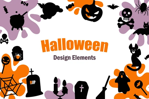 Collezione Elementi Design Silhouette Halloween Illustrazione Vettoriale Progettazione Banner Inviti — Vettoriale Stock