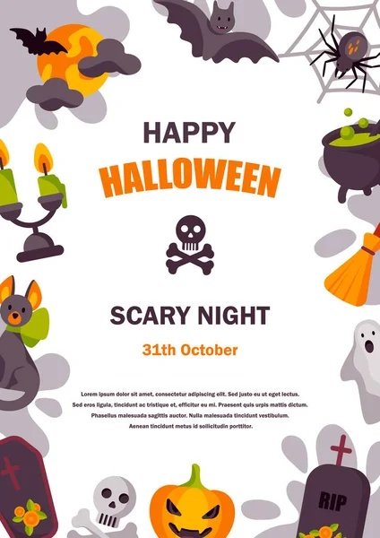 Design Halloween Bonito Colorido Para Crianças Convite Partido Espaço Para — Vetor de Stock