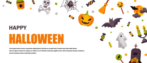 Halloween Bonito Bandeira Horizontal Espaço Para Sms Ilustração Vetorial — Vetor de Stock