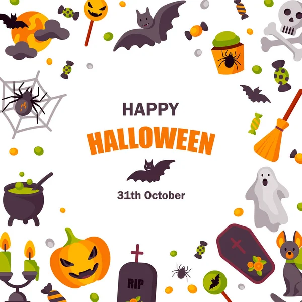 Halloween Bonito Banner Quadrado Espaço Para Sms Ilustração Vetorial — Vetor de Stock
