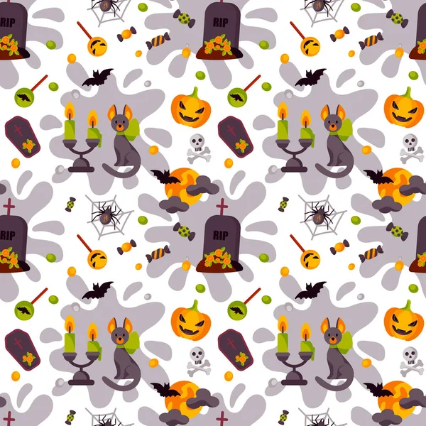 Halloween Motif Mignon Sans Couture Avec Une Lune Chauve Souris — Image vectorielle