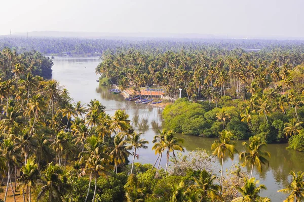 Indian jungle and river landscape. Kerala, India. Top view.
