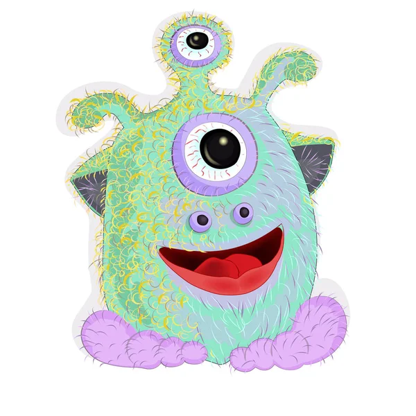 Funny monster turquoise alien — Stockvector