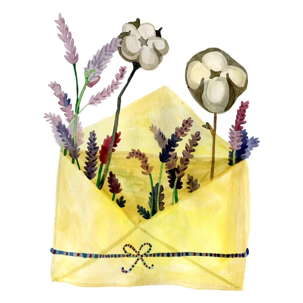 Φάκελοι με λουλούδια βοτανική ακουαρέλα εικονογράφηση — Φωτογραφία Αρχείου