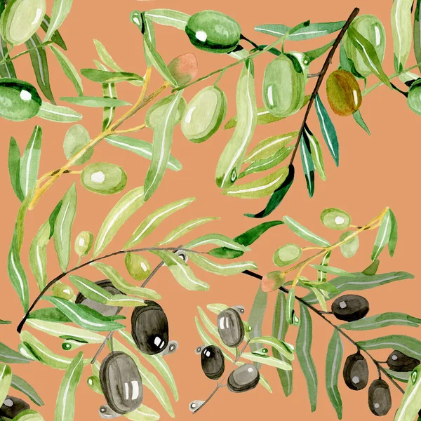Оливки на ветке с листьями бесшовный узор для ткани — стоковое фото