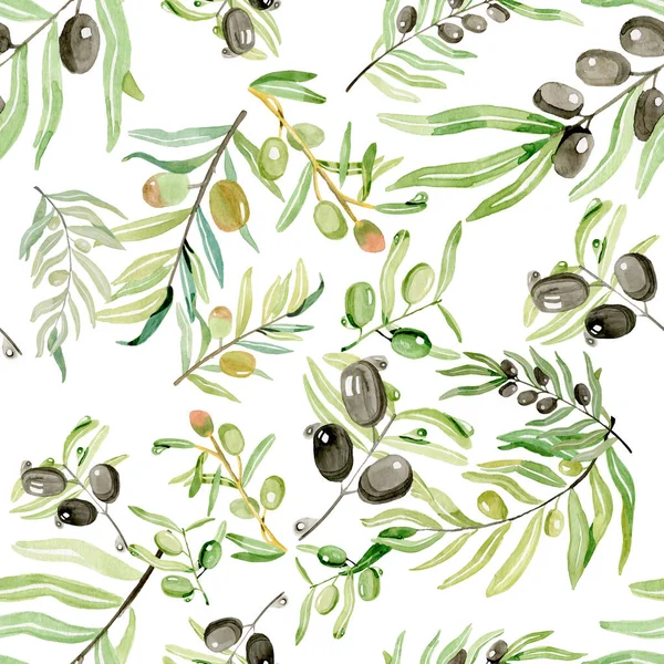 Оливки на ветке с листьями бесшовный узор для ткани — стоковое фото