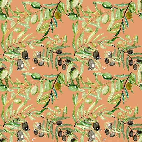 Oliven auf einem Zweig mit Blättern ein nahtloses Muster für Stoff — Stockfoto