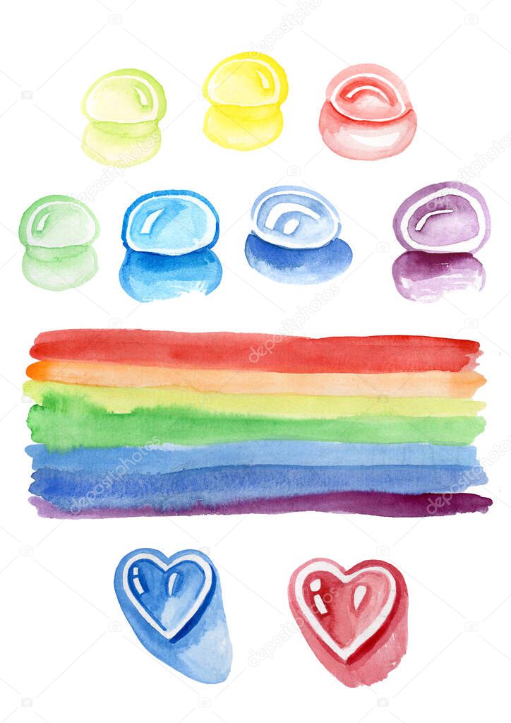 Hearty flag and colored watercolor drops by hand