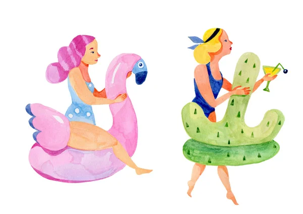 Fete de vară în piscină cu jucării gonflabile — Fotografie, imagine de stoc