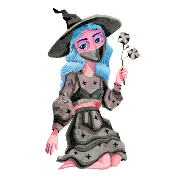 Hexenkostüm für Halloween 2020 isolierte Figur Aquarell Illustration — Stockfoto