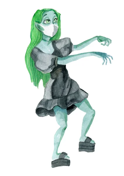 De zombies op Halloween 2020 geïsoleerde karakter aquarel illustratie — Stockfoto
