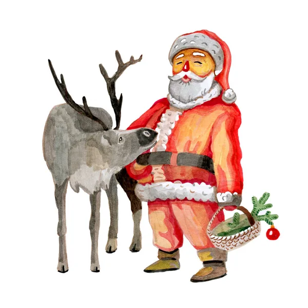 Santas Rentiere realistische Aquarell isoliert handgezeichnet — Stockfoto