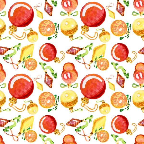 Christmas decorations seamless watercolor pattern — Stock Photo, Image