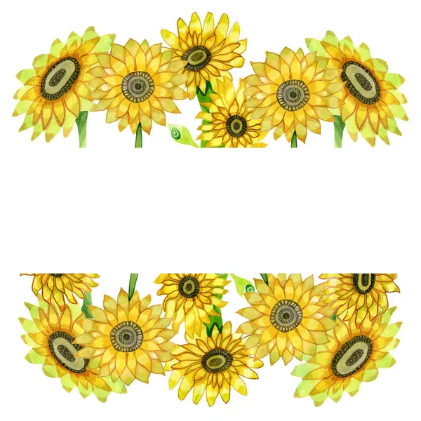 Floral πλαίσια και στεφάνια ηλιοτρόπια κίτρινη ακουαρέλα — Φωτογραφία Αρχείου
