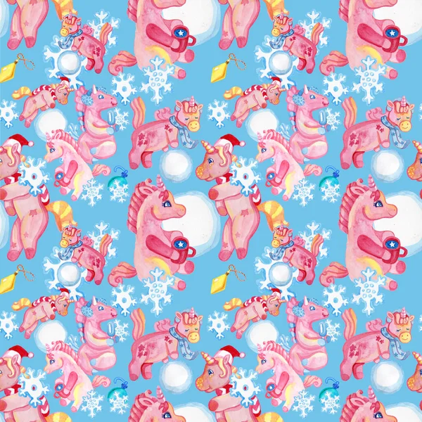 Modello senza soluzione di continuità di carino unicorni rosa inverno — Foto Stock