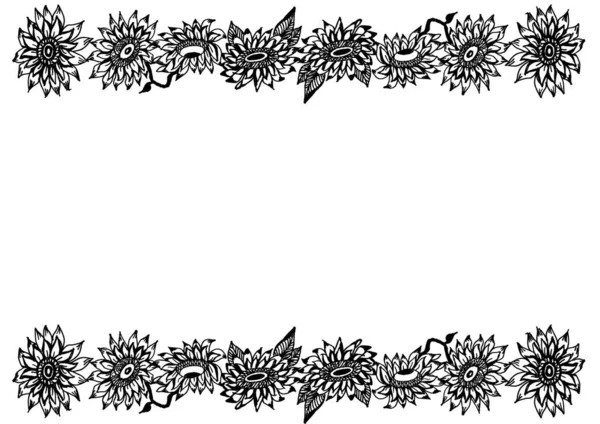 Bordure de fleurs encadrées de tournesol noir et blanc — Photo