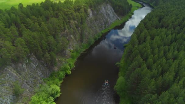 Calm river, sailing boat — Stock Video