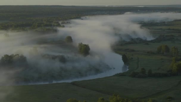 Mist over de rivier — Stockvideo