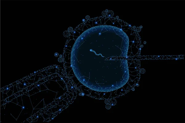 Hücre enjeksiyon soyut poligonal ışık. İş tel kafes kafes küre enkaz uçan üzerinden. Suni döllenme kavramı. Mavi yapı tarzı raster resimde geometri üçgen ile.