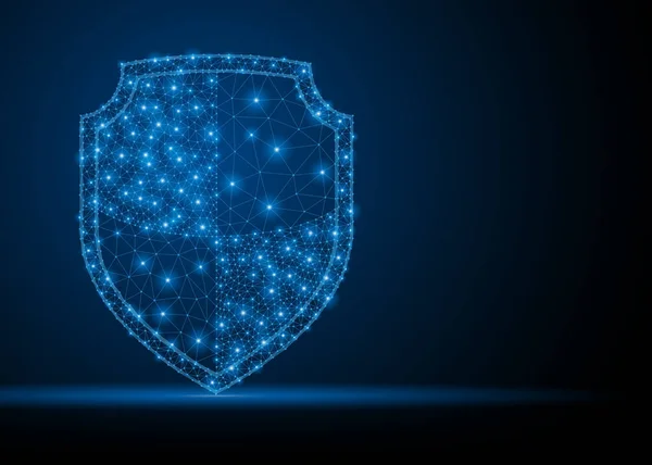 Soyut poligonal ışık kalkan. İş tel kafes kafes küre enkaz uçan üzerinden. Koruma veya Emanet kavramı. Mavi yapı tarzı raster resimde geometri üçgen ile.