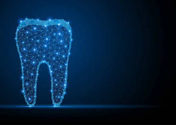 Soyut poligonal hafif diş siluet. İş tel kafes kafes küre enkaz uçan üzerinden. Stomatology diş kavramı. Mavi yapı tarzı illüstrasyon.