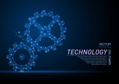 Soyut poligonal ışık teknolojisi vites siluet. İş tel kafes kafes küre enkaz uçan üzerinden. İşbirliği veya ekip çalışması kavramı. Mavi yapı stil vektör çizim.