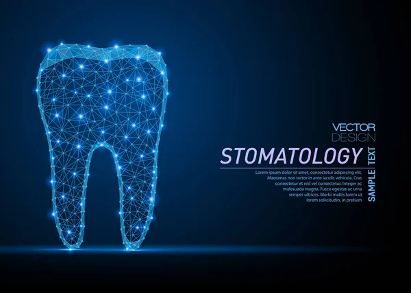 Soyut poligonal hafif diş siluet. İş tel kafes kafes küre enkaz uçan üzerinden. Stomatology diş kavramı. Mavi yapı stil vektör çizim.