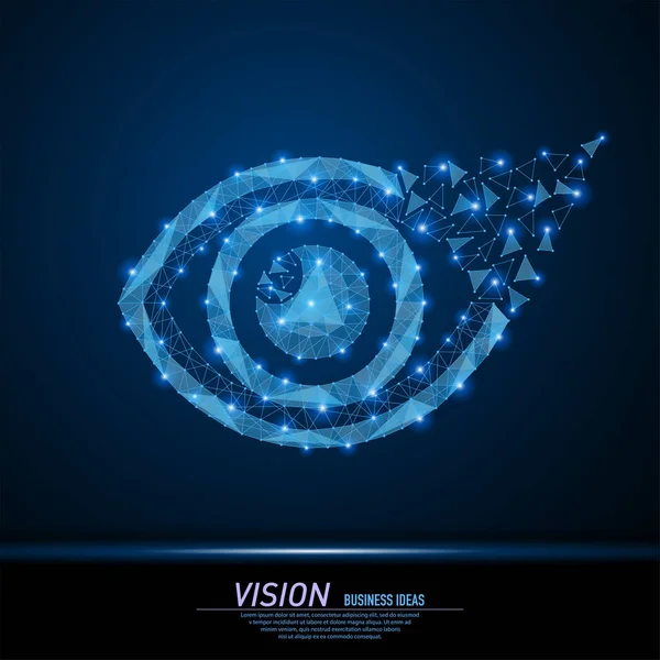 Soyut poligonal ışık insan gözü işareti. İş tel kafes kafes küre enkaz uçan üzerinden. Dijital görme, güvenlik teknoloji ve gözetim kavramı. Mavi yapı stil vektör çizim.