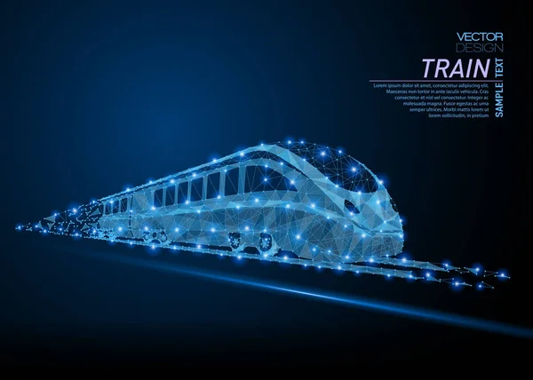 多角形の光高速通勤旅客列車を抽象化します ビジネス ワイヤは 飛び散る破片から球をメッシュします 旅のコンセプトです 青い構造ベクトル イラスト — ストックベクタ