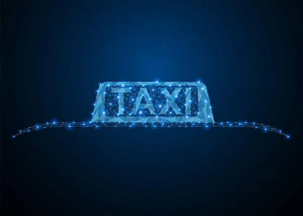 Abstract polygonal light taxi blue car roof sign. Business wireframe mesh spheres from flying debris. Taxi traveling concept. Blue structure style raster illustration.