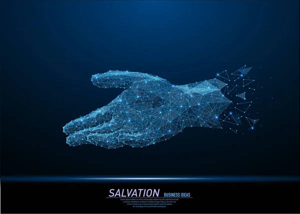 Soyut poligonal ışık yardım eli. İş tel kafes kafes küre enkaz uçan üzerinden. Kurtuluş kavramı. Mavi yapı stil vektör çizim.