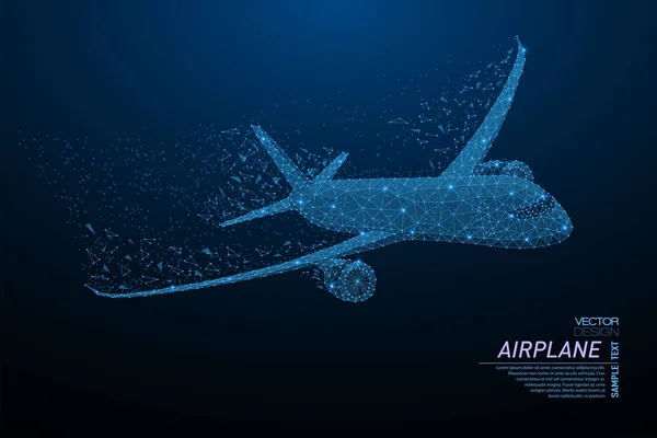Yolcu uçağının soyut poligonal ışığı. İş tel kafes kafes küre enkaz uçan üzerinden. Seyahat kavramı. Mavi yapı stil vektör çizim.